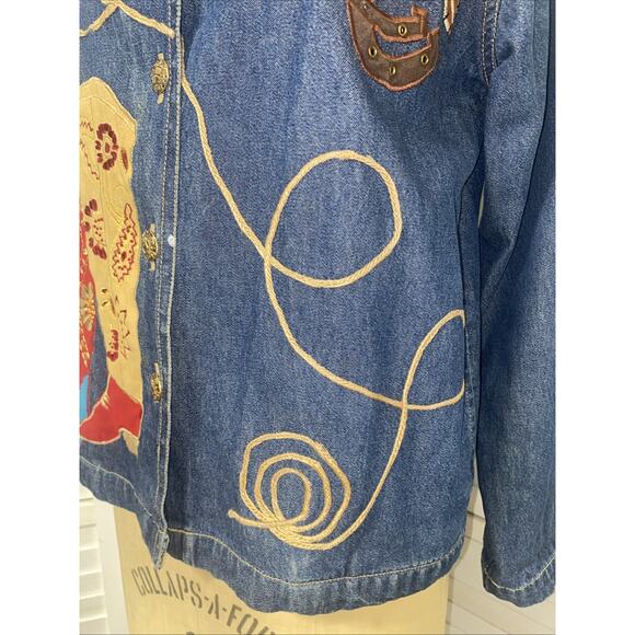 90s Y2K Tantrum Blue Denim Embroidered Western Rodeo Cowgirl Cotton Small - Picture 5 of 11